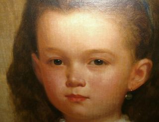 Antique 19thc American school oil canvas painting young girl portrait 5