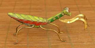 Rare Asian Old Cloisonne Hand Painting Mantis Statue Figure Pendant Decoration