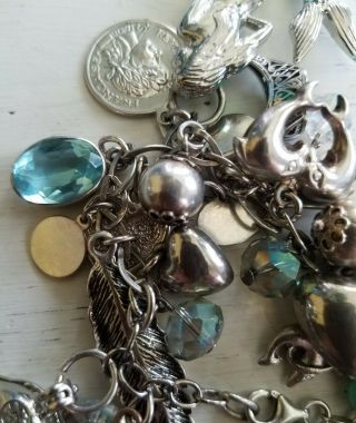 VINTAGE ANTIQUE MERMAID CHARM BRACELET AQUAMARINE STERLING SILVER.  925 RING 3