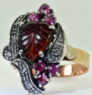 Astonishing Victorian Silver - Topped 9k Gold Ruby&diamonds Ring.  One Of A Kind