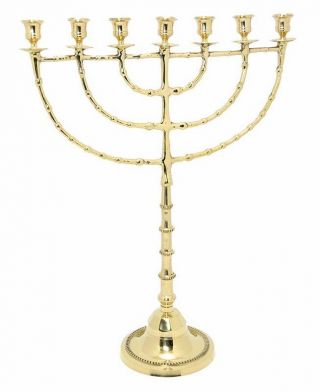 Brass Copper 22 " Xxl Vintage Menorah Candle Holder Israel Judaica From Jerusalem