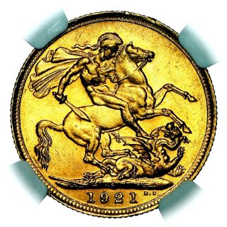 Extremely Rare 1921 S George V Australia Sydney Gold Sovereign NGC MS62 2