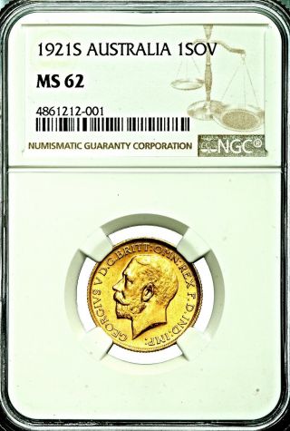 Extremely Rare 1921 S George V Australia Sydney Gold Sovereign NGC MS62 3