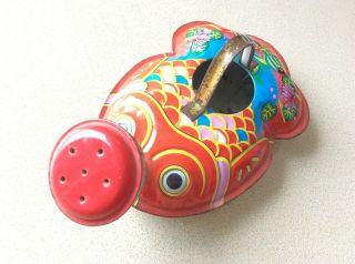 Vintage Japan Tin Toy Child Watering Shower Fish Style Rare Japanese Limited Toy