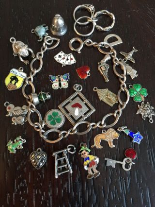 Vintage Sterling Silver German Charm Bracelet With Vintage Charms Rare Charms