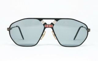 N.  O.  S.  Vintage Sunglasses Ferrari F - 22 586 Matt Black Gold Red Square Frame Gray