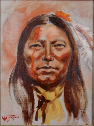 Vintage Jack Jordan Sioux Indian Warrior Portrait Southwestern Oil Painting