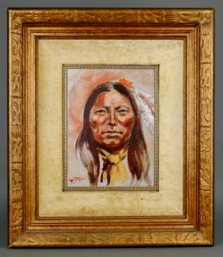 Vintage JACK JORDAN Sioux Indian Warrior Portrait Southwestern Oil Painting 2