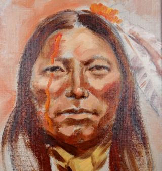 Vintage JACK JORDAN Sioux Indian Warrior Portrait Southwestern Oil Painting 3