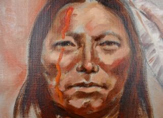 Vintage JACK JORDAN Sioux Indian Warrior Portrait Southwestern Oil Painting 4