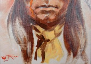 Vintage JACK JORDAN Sioux Indian Warrior Portrait Southwestern Oil Painting 5
