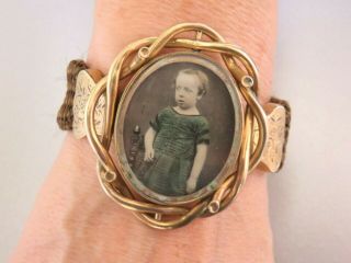Antique Victorian 9ct Gold Mourning Memorial Photo Hair Bracelet