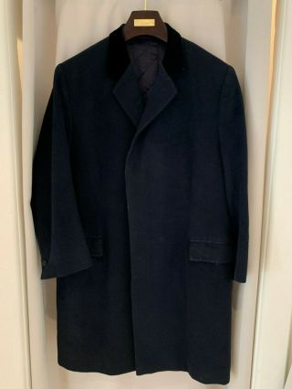 Rare Bespoke Pure Vicuna Navy Overcoat Vintage Xl Velvet Collar To Be Replaced