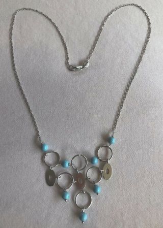 ❤️vintage❤️ 14k 750 White Gold Persian Turquoise Beads Chandelier Necklace Glam