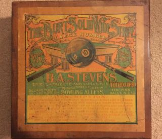 Vintage B.  A.  Stevens “the Burt Solidwide Stripe” Wooden Billiard Ball Box