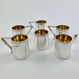 Rare Set Of 6 Victorian Novelty Solid Silver Miniature Tankard Tot Cups 1879