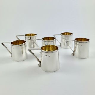 RARE SET OF 6 VICTORIAN NOVELTY SOLID SILVER MINIATURE TANKARD TOT CUPS 1879 2