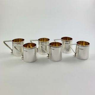 RARE SET OF 6 VICTORIAN NOVELTY SOLID SILVER MINIATURE TANKARD TOT CUPS 1879 3