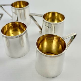 RARE SET OF 6 VICTORIAN NOVELTY SOLID SILVER MINIATURE TANKARD TOT CUPS 1879 4