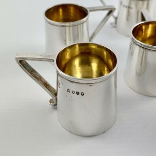 RARE SET OF 6 VICTORIAN NOVELTY SOLID SILVER MINIATURE TANKARD TOT CUPS 1879 5