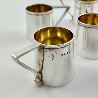 RARE SET OF 6 VICTORIAN NOVELTY SOLID SILVER MINIATURE TANKARD TOT CUPS 1879 6