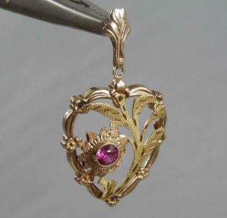 Vintage 14 Karat Tri Color Gold Fancy Heart Ruby Pendant By Esemco 14k J1471