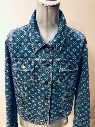 Rare Louis Vuitton Blue Monogram Jacket Denim Size Eu 44