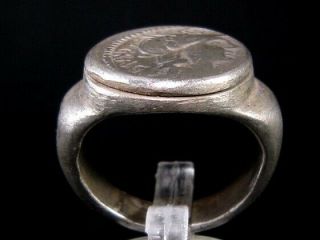 Roman Style Silver Plated Ring With Republican Coin On Top