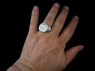 ROMAN STYLE SILVER PLATED RING WITH REPUBLICAN COIN ON TOP 8