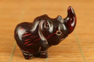 Chinese Old Yak Horn Hand Carved Rhinoceros Staue Netsuke Collectable