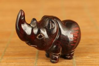 Chinese old yak horn hand carved rhinoceros staue netsuke collectable 3