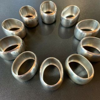 10 Rare Georg Jensen Hammered Sterling Silver Napkin Rings