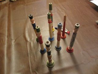 1930s 50s CHILDS TOYS GROUP OF 9 MUSICAL WOOD METAL PLASTIC TOY HORNS GERMANY 3