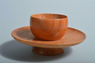 T4058: Japanese Wooden Tenmoku Teabowl Stand/tray Powdered Green Tea