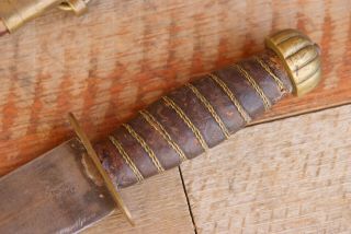 Vintage Theater Knife w Wire Wrapped Leather Handle & Sheath Marked Trench Art 2