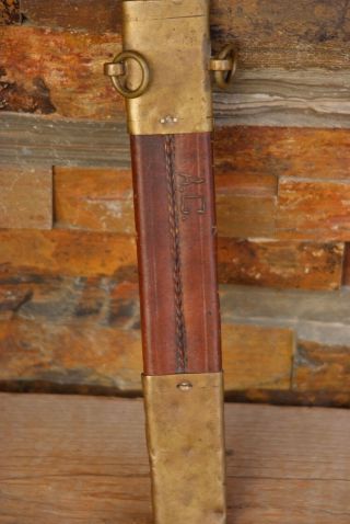 Vintage Theater Knife w Wire Wrapped Leather Handle & Sheath Marked Trench Art 7