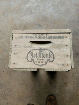 Antique DELMONTE FOOD PRODUCTS Wood Box Crate PRIMITIVE dated 1958 2