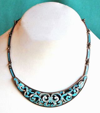 Vintage Margot de Taxco Sterling Silver Enamel Necklace Choker 5588 Old Mexican 2