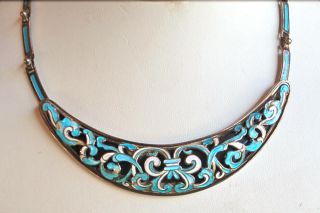 Vintage Margot de Taxco Sterling Silver Enamel Necklace Choker 5588 Old Mexican 3