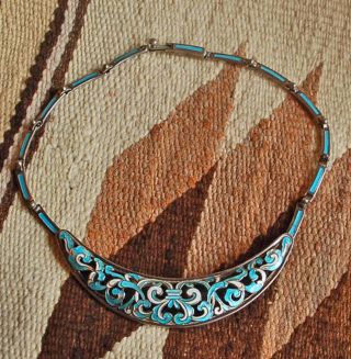 Vintage Margot de Taxco Sterling Silver Enamel Necklace Choker 5588 Old Mexican 4