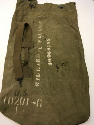 Named & Serial 1944 Wwii U.  S.  Army Od Cotton Barracks Duffel Bag Vg Od3