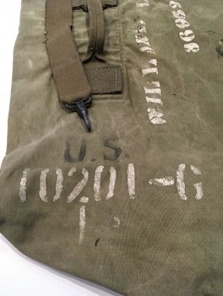 Named & Serial 1944 WWII U.  S.  Army OD Cotton Barracks Duffel Bag VG OD3 2