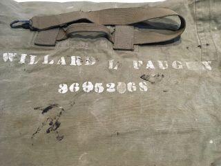 Named & Serial 1944 WWII U.  S.  Army OD Cotton Barracks Duffel Bag VG OD3 3