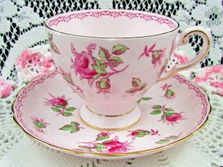 Tuscan Dark Pink Roses Over A Pink Ground Tea Cup And Saucer