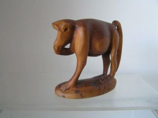 Vintage Carved Wood Kenya Baboon Monkey Figure Pondering 5 "