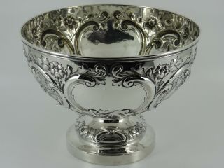 Fine Large Solid Sterling Silver Embossed Table Punch Rose Bowl London 1886 646g