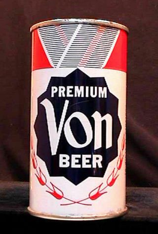 VON PREMIUM BEER - MID 1950 ' S 12OZ FLAT TOP CAN - INCREDIBLY RARE - LOUISVILLE 7