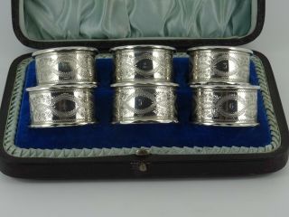 Solid Sterling Silver Set Of Six Numbered Napkin Rings Birmingham 1899 Cased
