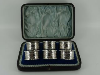 SOLID STERLING SILVER SET OF SIX NUMBERED NAPKIN RINGS BIRMINGHAM 1899 CASED 2