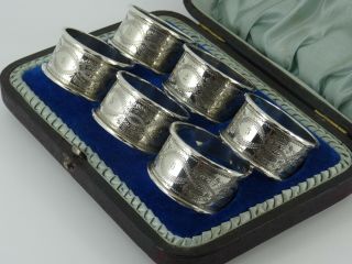 SOLID STERLING SILVER SET OF SIX NUMBERED NAPKIN RINGS BIRMINGHAM 1899 CASED 3